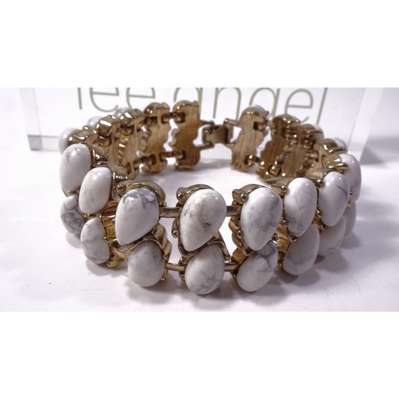Neiman Marcus Lee Angel Howlite Teardrop Brass Link Bracelet NWT 298 - Picture 3 of 11
